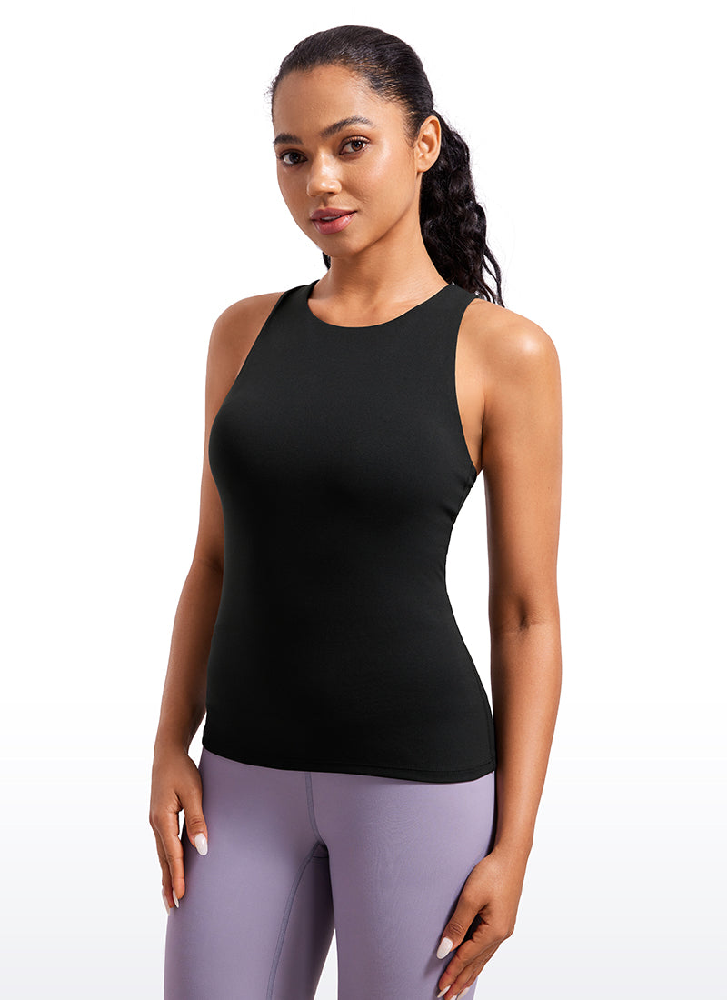 Butterluxe Waist Length Built-in Bra Tanks High Neck