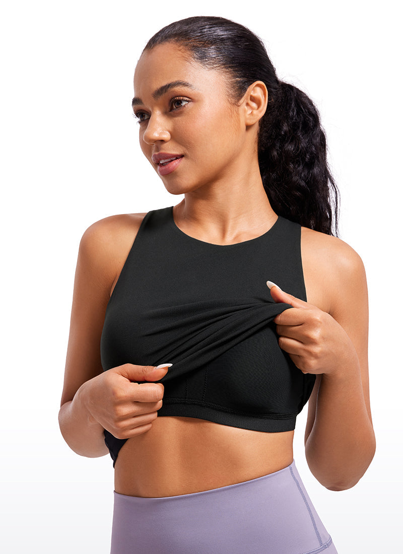 Butterluxe Waist Length Built-in Bra Tanks High Neck