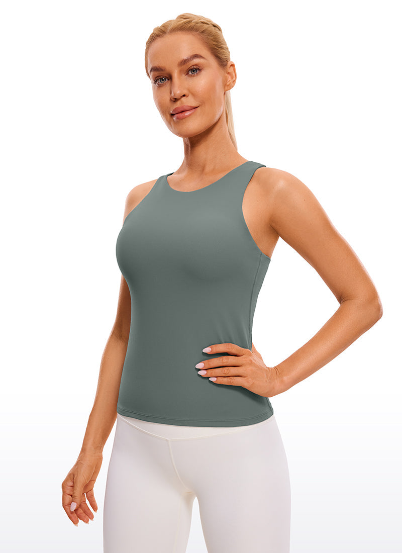 Butterluxe Waist Length Built-in Bra Tanks High Neck