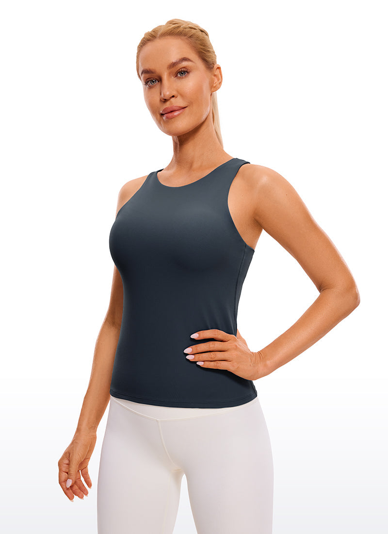 Butterluxe Waist Length Built-in Bra Tanks High Neck