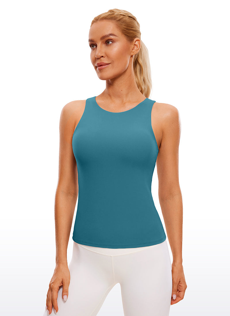 Butterluxe Waist Length Built-in Bra Tanks High Neck