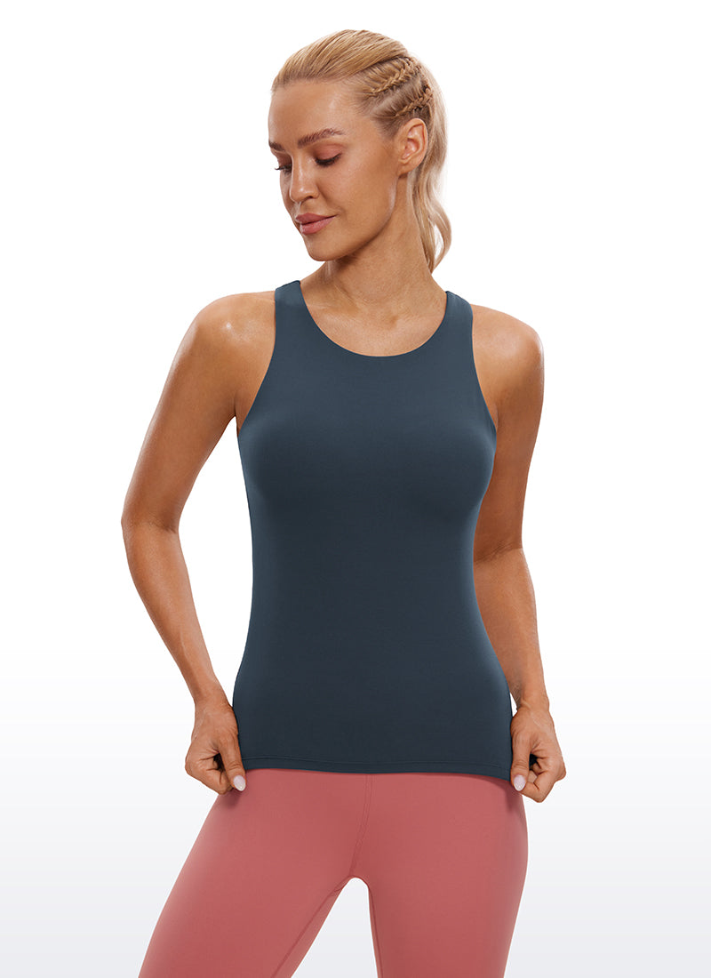 Butterluxe Waist Length Built-in Bra Tanks High Neck