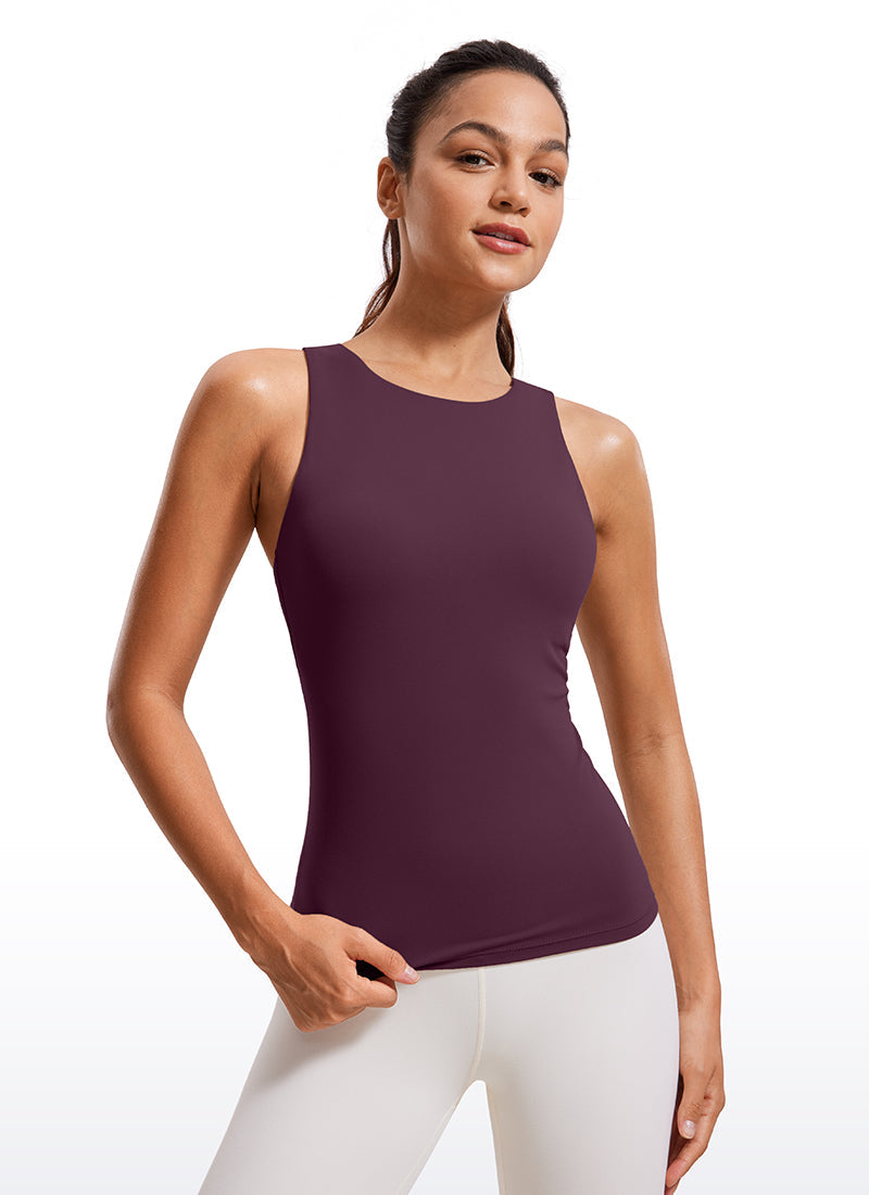 Butterluxe Waist Length Built-in Bra Tanks High Neck