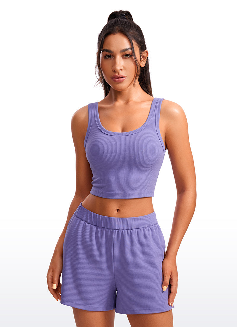 Ribbed Longline Sports Bra U Neck