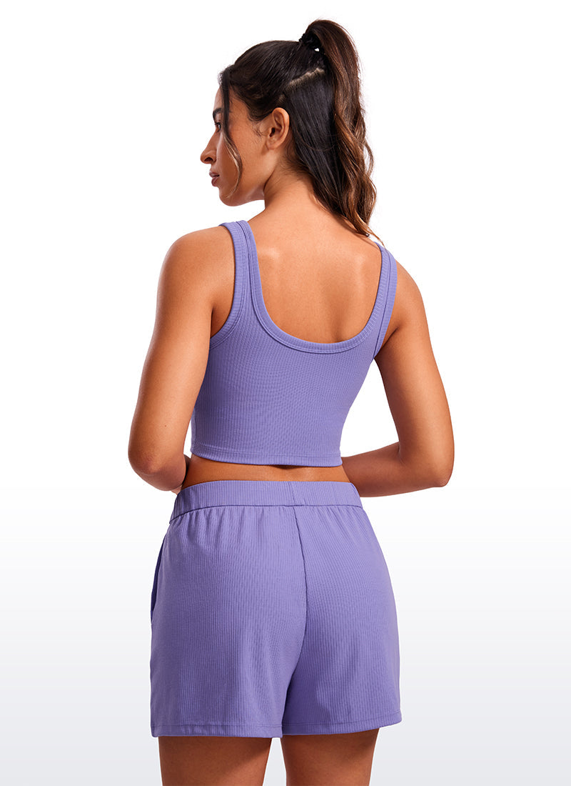 Ribbed Longline Sports Bra U Neck