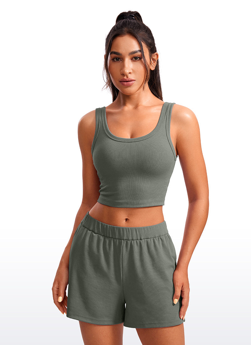 Ribbed Longline Sports Bra U Neck