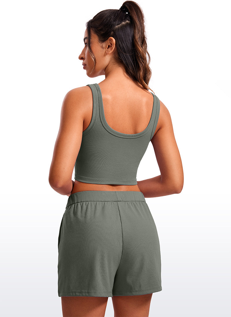 Ribbed Longline Sports Bra U Neck