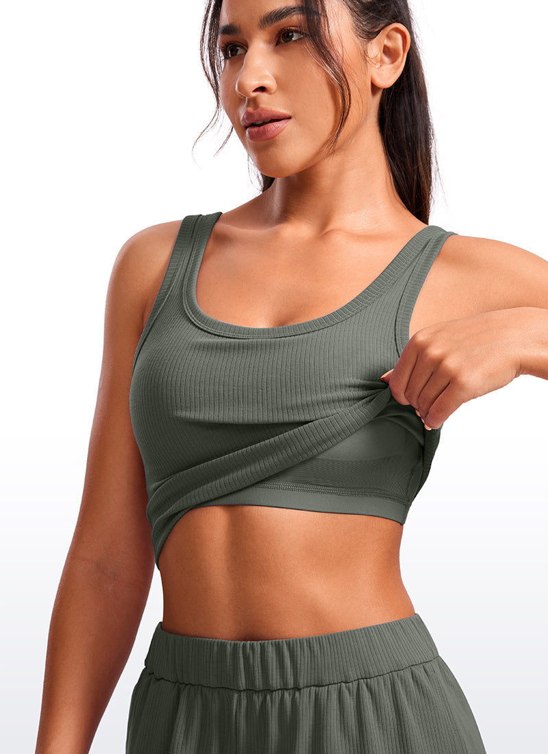 Ribbed Longline Sports Bra U Neck