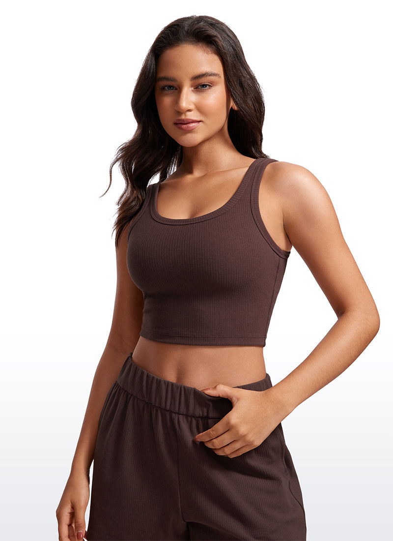 Ribbed Longline Sports Bra U Neck