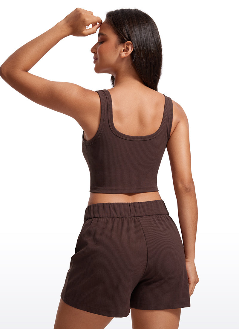 Ribbed Longline Sports Bra U Neck