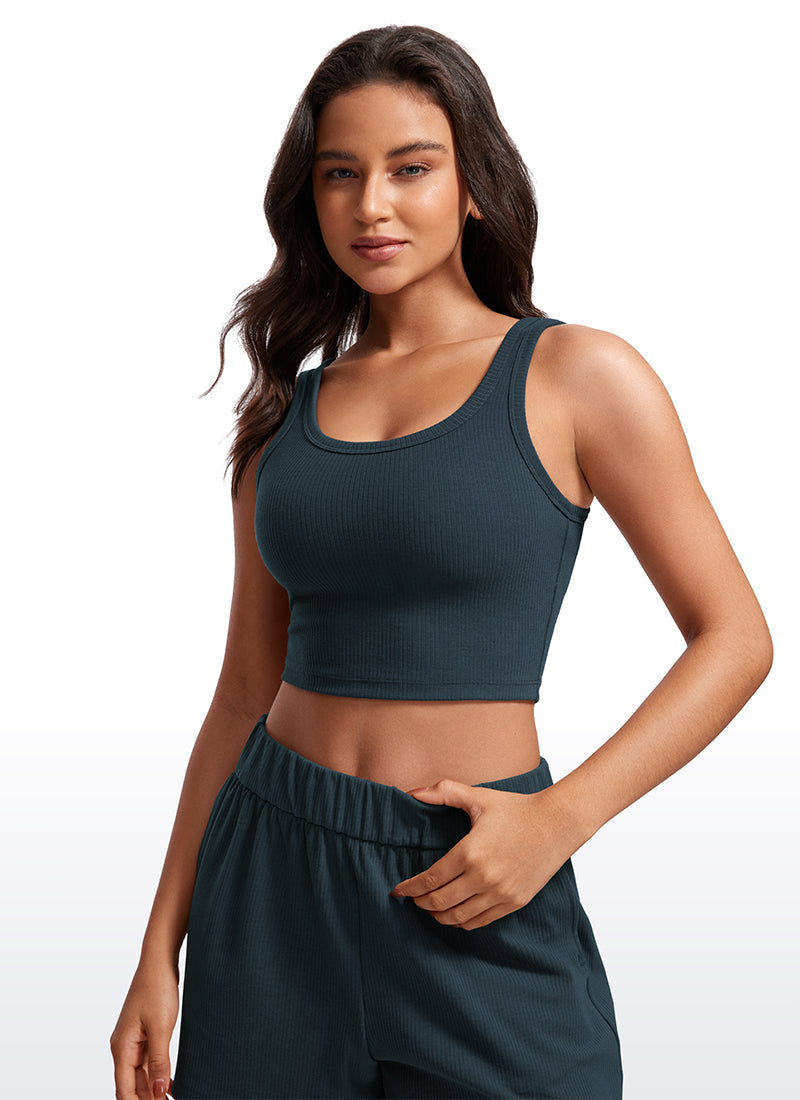 Ribbed Longline Sports Bra U Neck