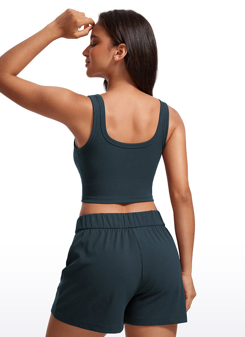 Ribbed Longline Sports Bra U Neck