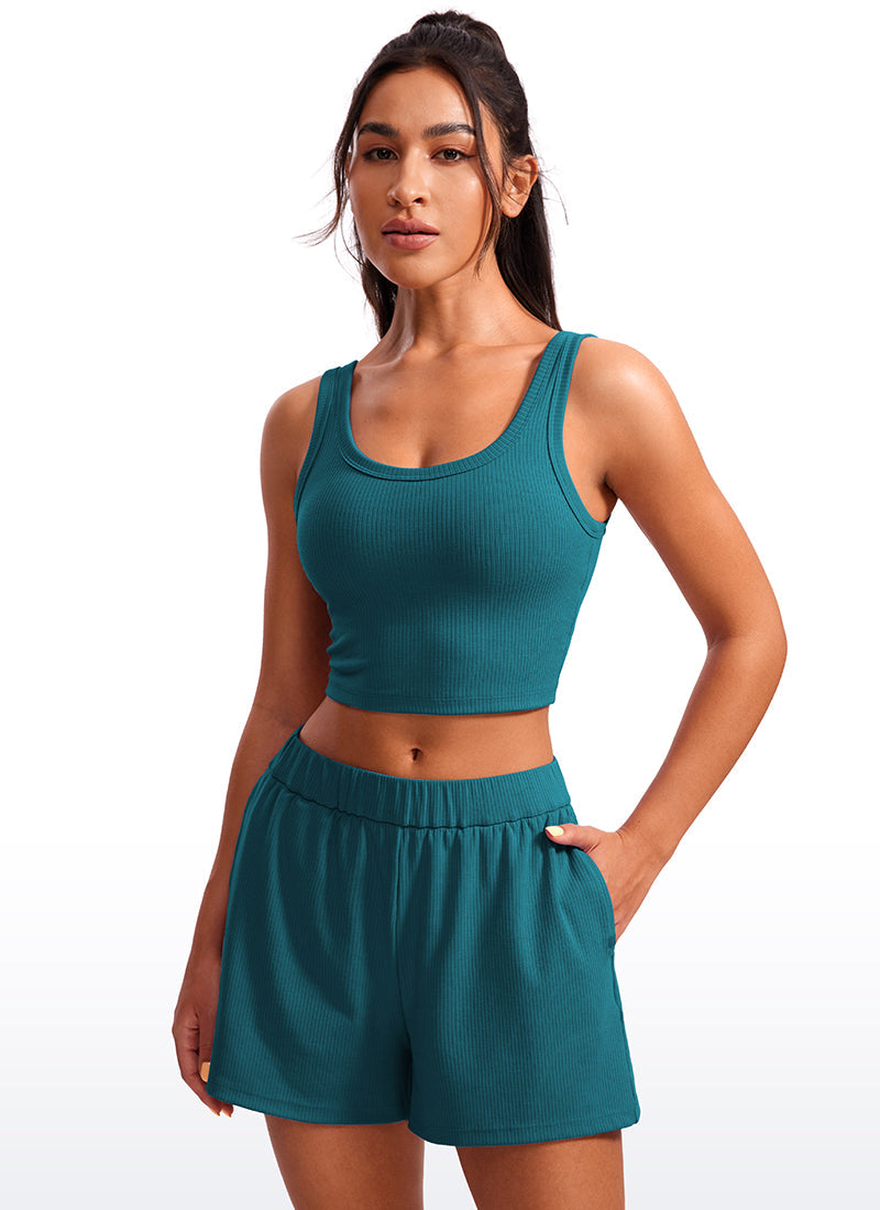 Ribbed Longline Sports Bra U Neck