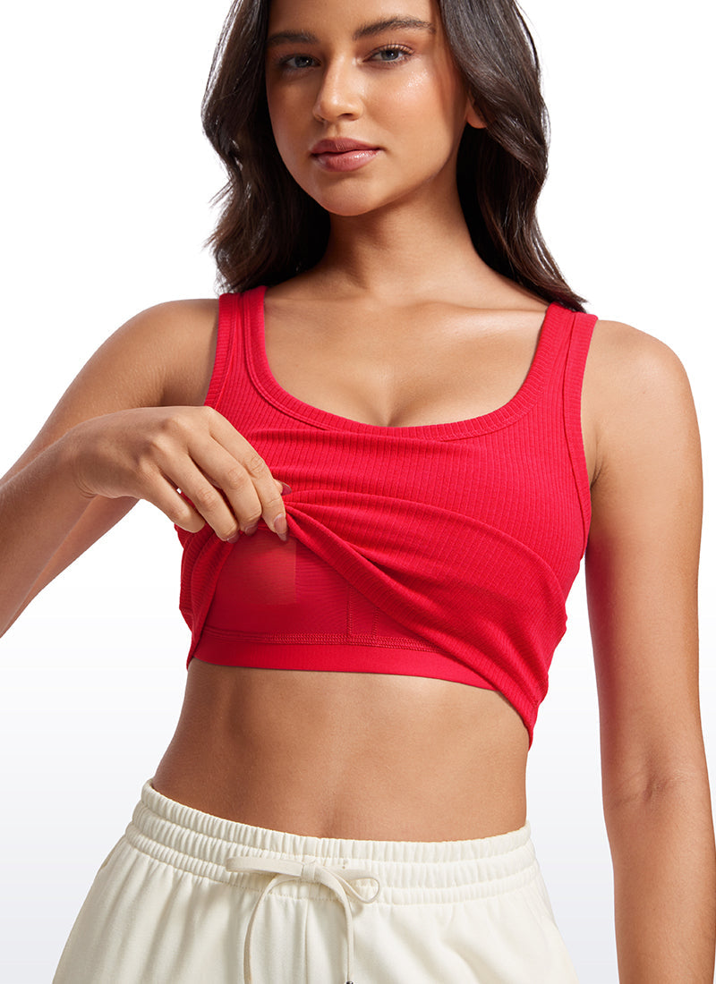 Ribbed Longline Sports Bra U Neck