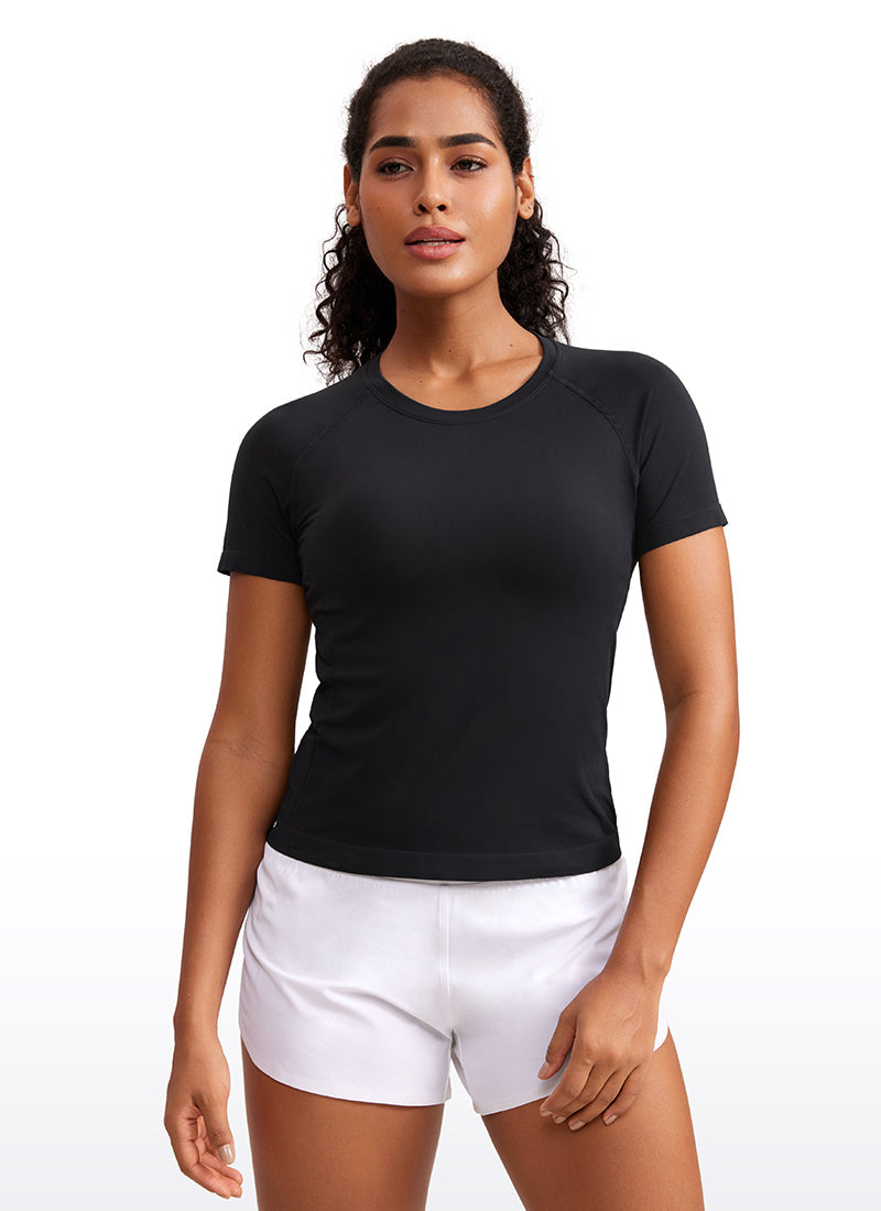 Seamless CrewneckShort Sleeve Shirts Waist Length