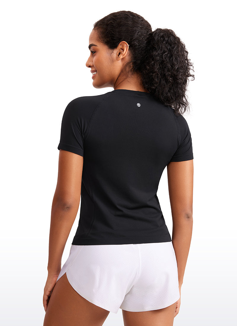 Seamless CrewneckShort Sleeve Shirts Waist Length