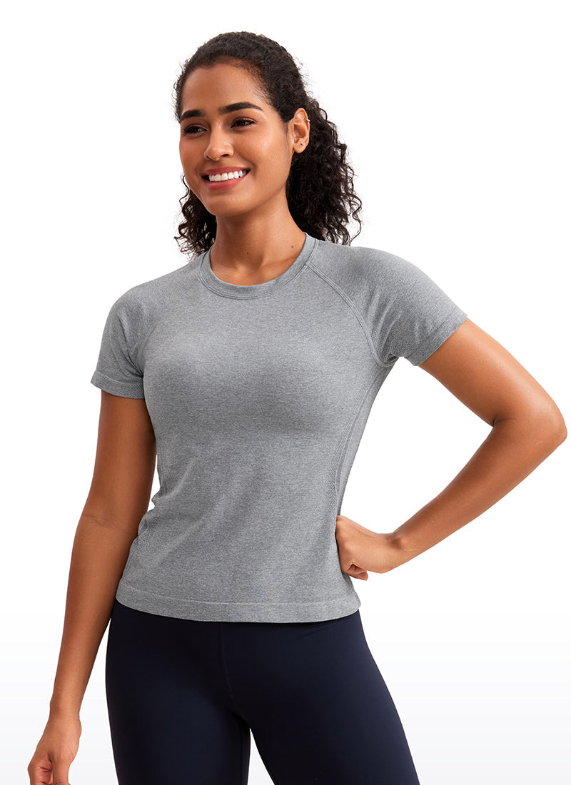 Seamless CrewneckShort Sleeve Shirts Waist Length