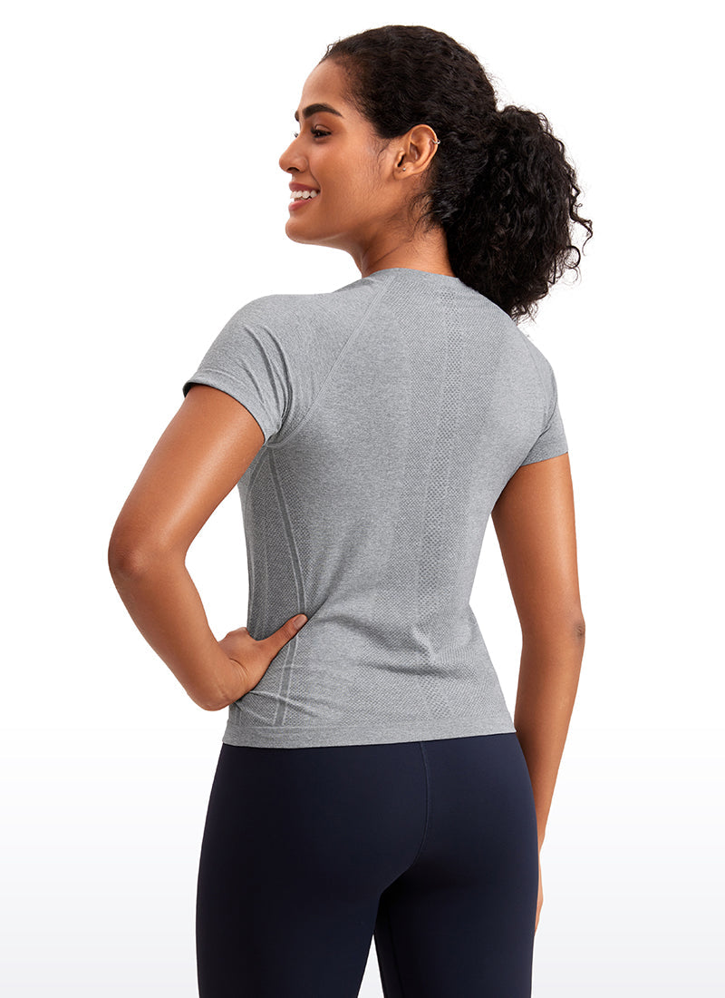 Seamless CrewneckShort Sleeve Shirts Waist Length