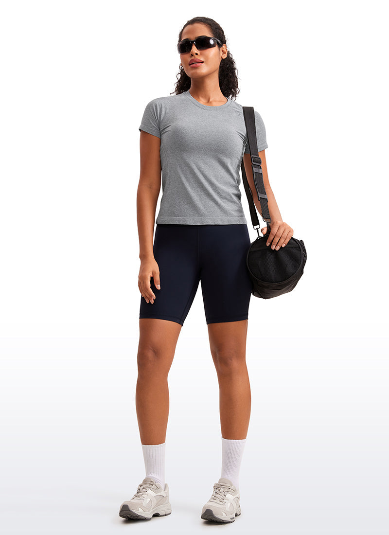Seamless CrewneckShort Sleeve Shirts Waist Length