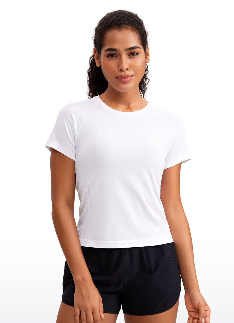 Seamless CrewneckShort Sleeve Shirts Waist Length