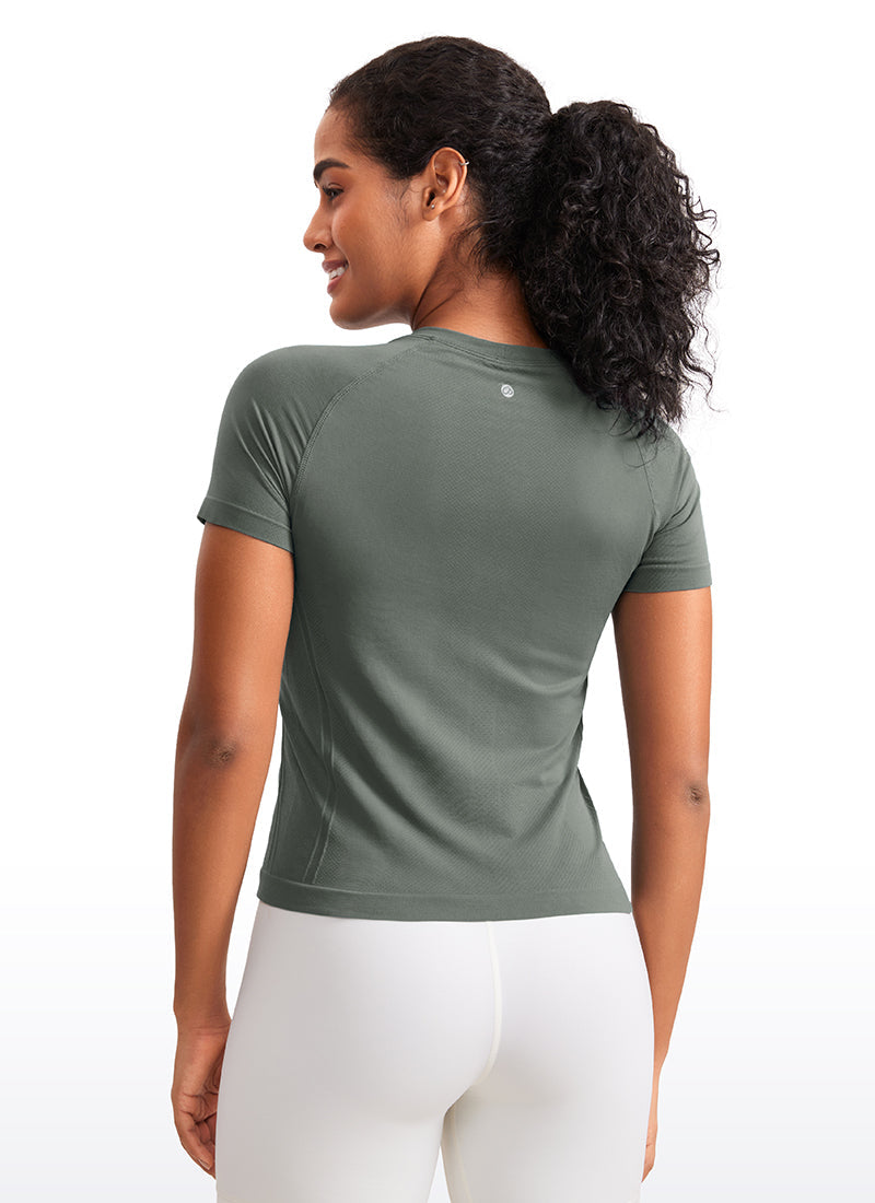 Seamless CrewneckShort Sleeve Shirts Waist Length