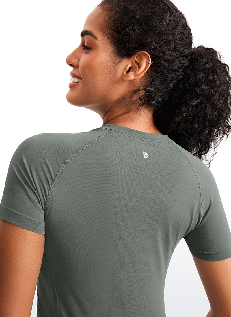 Seamless CrewneckShort Sleeve Shirts Waist Length