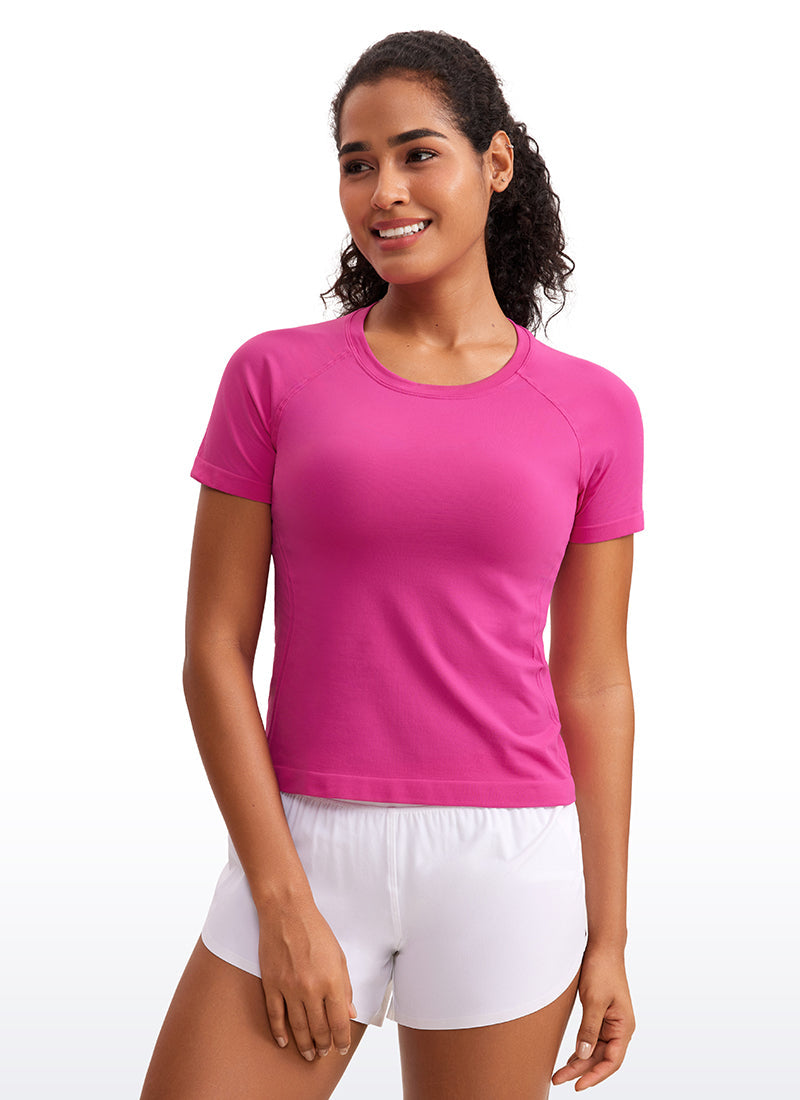 Seamless CrewneckShort Sleeve Shirts Waist Length