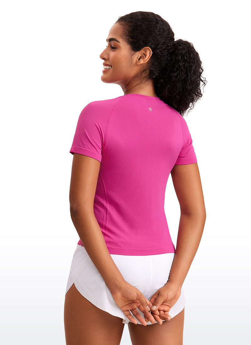Seamless CrewneckShort Sleeve Shirts Waist Length