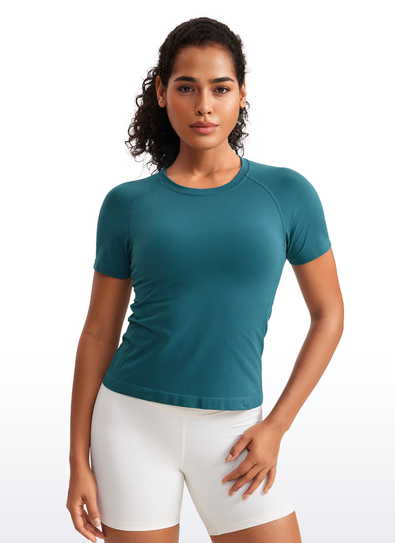 Seamless CrewneckShort Sleeve Shirts Waist Length