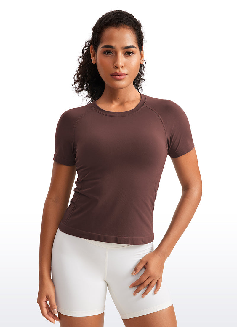Seamless CrewneckShort Sleeve Shirts Waist Length