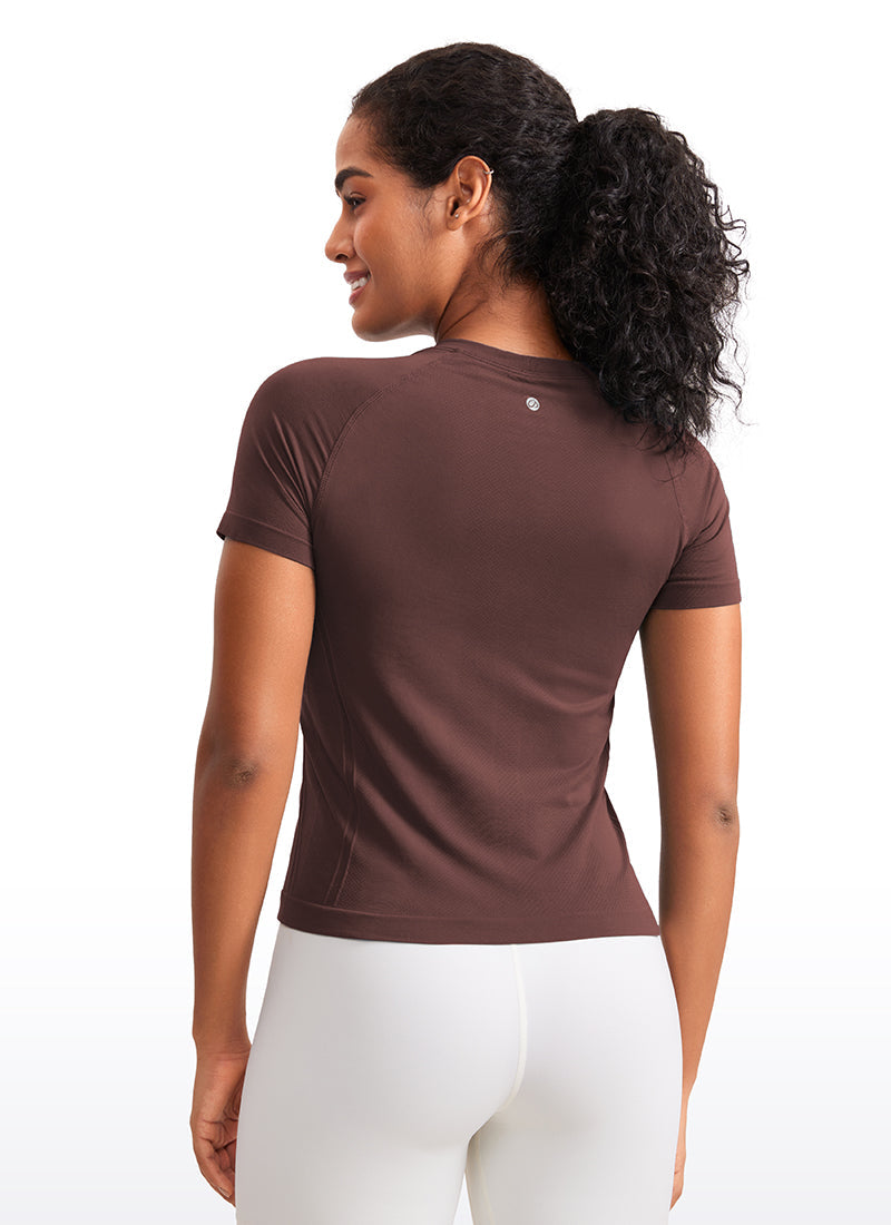 Seamless CrewneckShort Sleeve Shirts Waist Length
