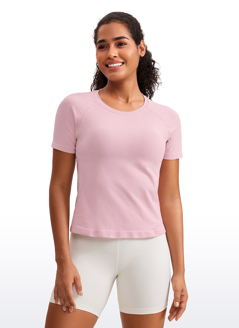 Seamless CrewneckShort Sleeve Shirts Waist Length