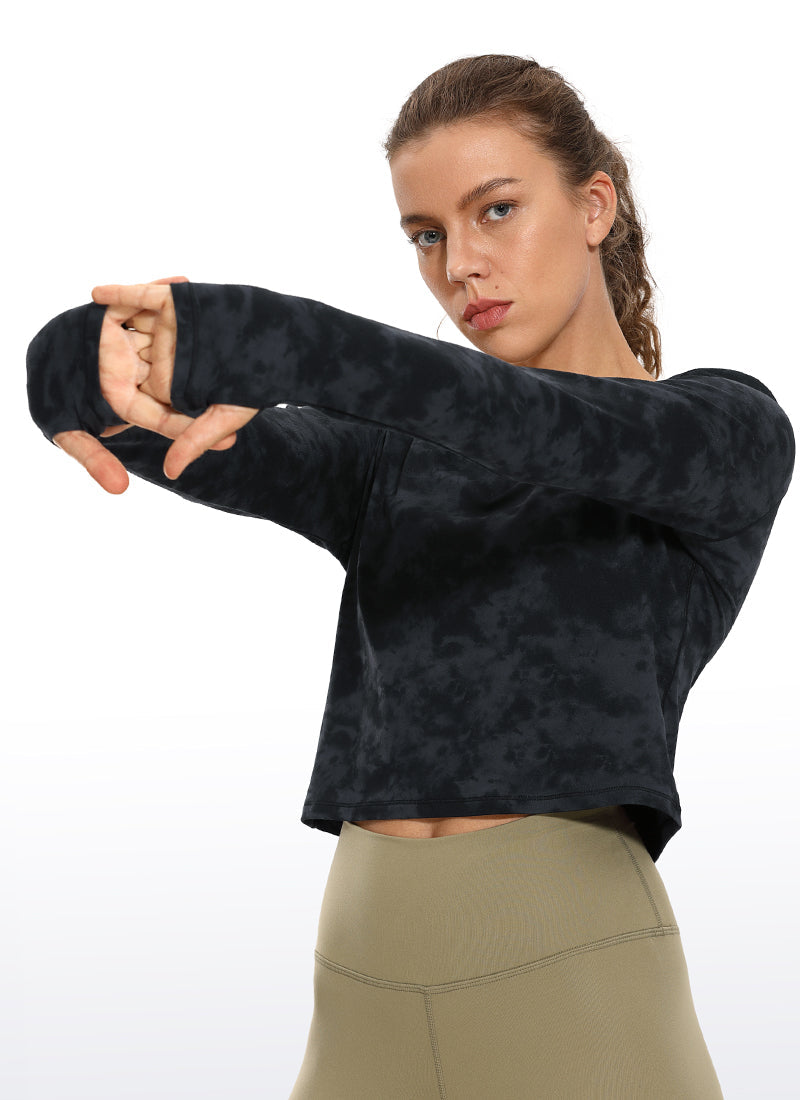 Brushed Long Sleeve with Thumbholes Cropped