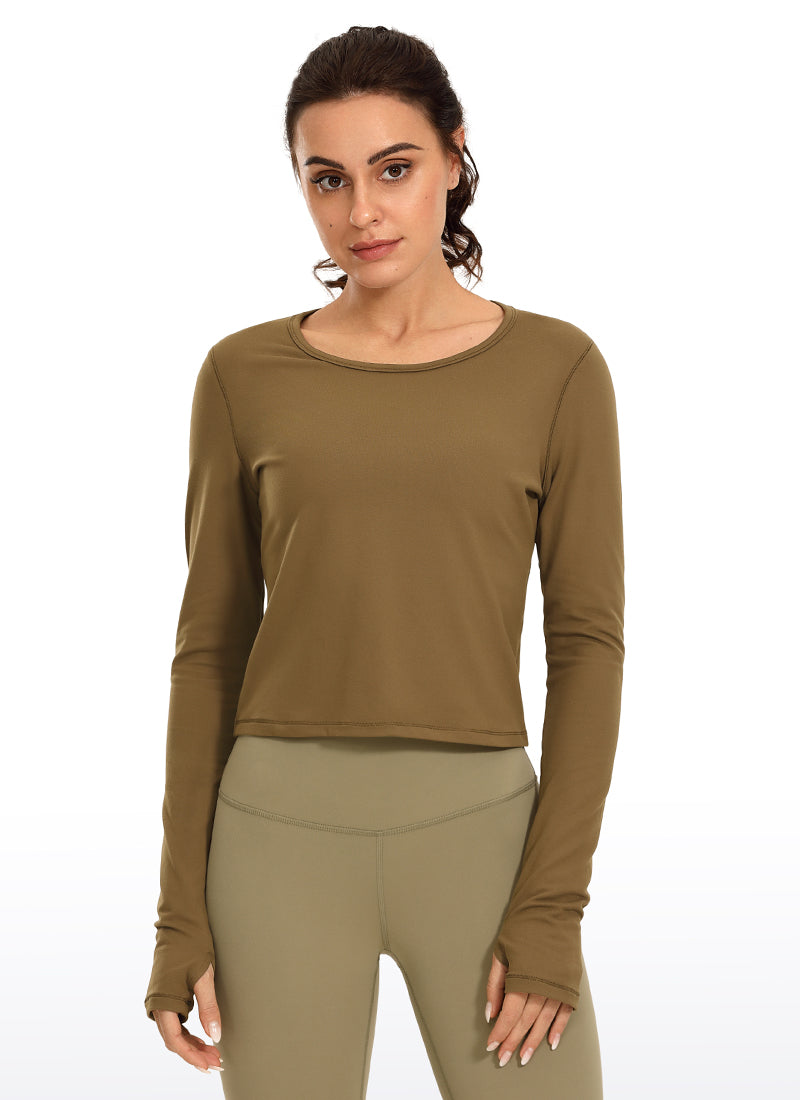 Brushed Long Sleeve with Thumbholes Cropped