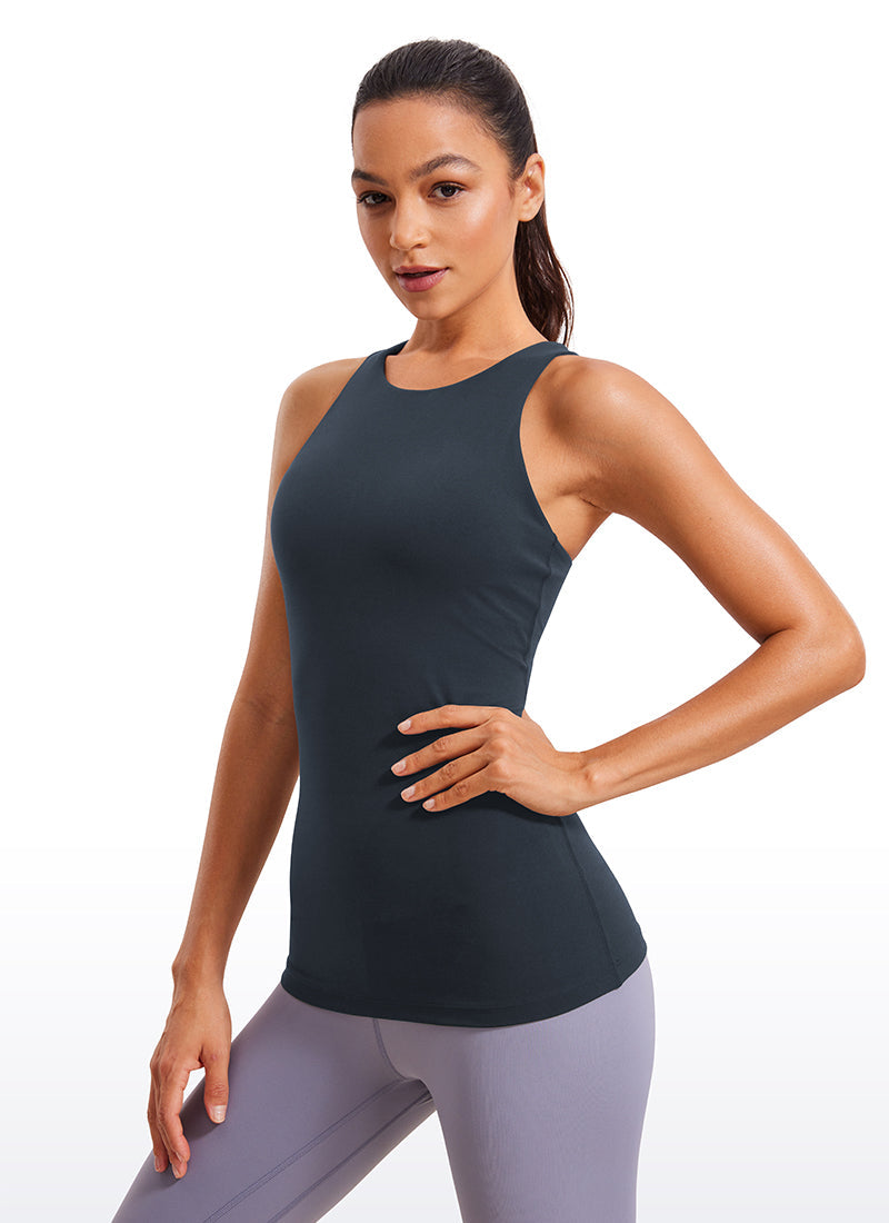 Butterluxe Hip Length Built-in Bra Tanks High Neck