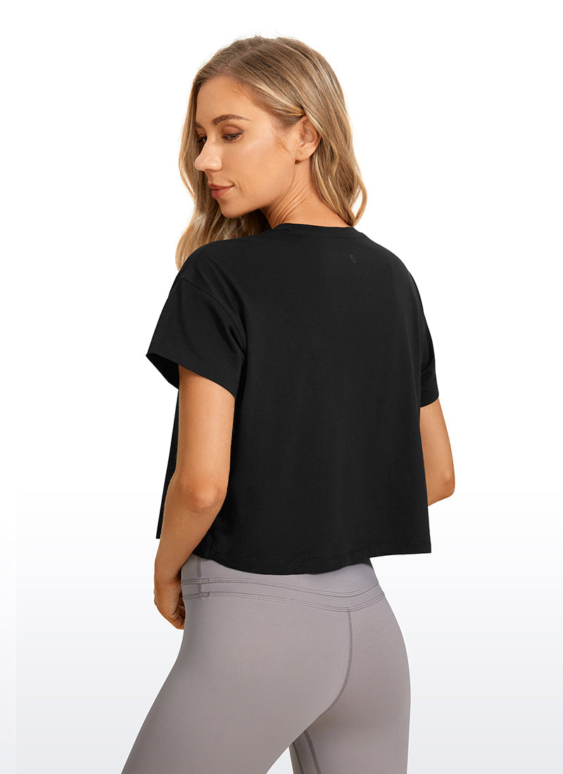 Pima Cotton Short Sleeves Cropped Crew Neck