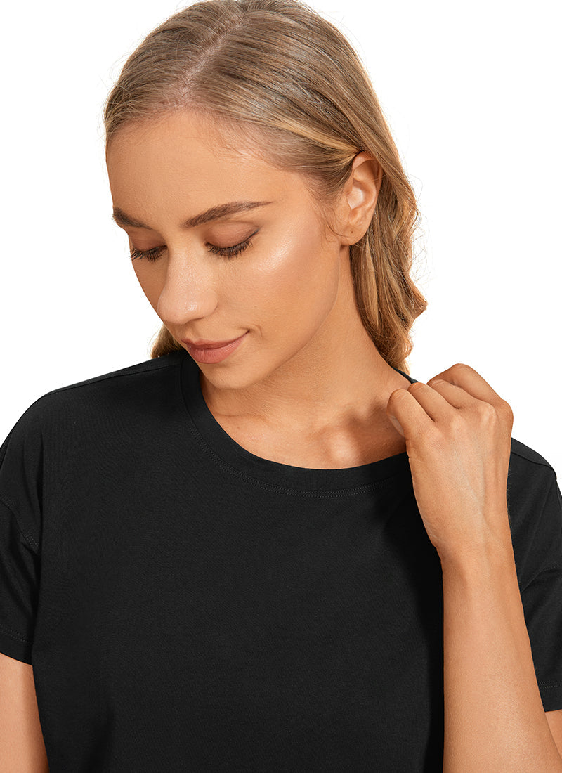 Pima Cotton Short Sleeves Cropped Crew Neck