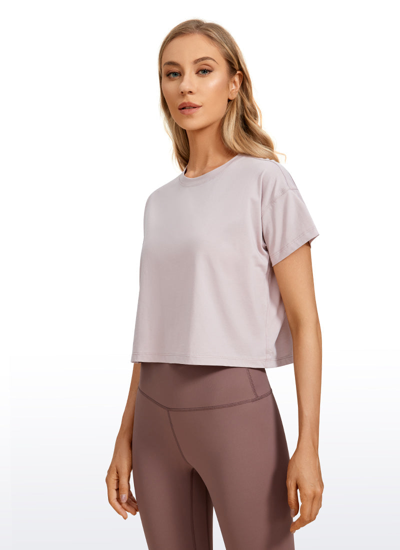 Pima Cotton Short Sleeves Cropped Crew Neck