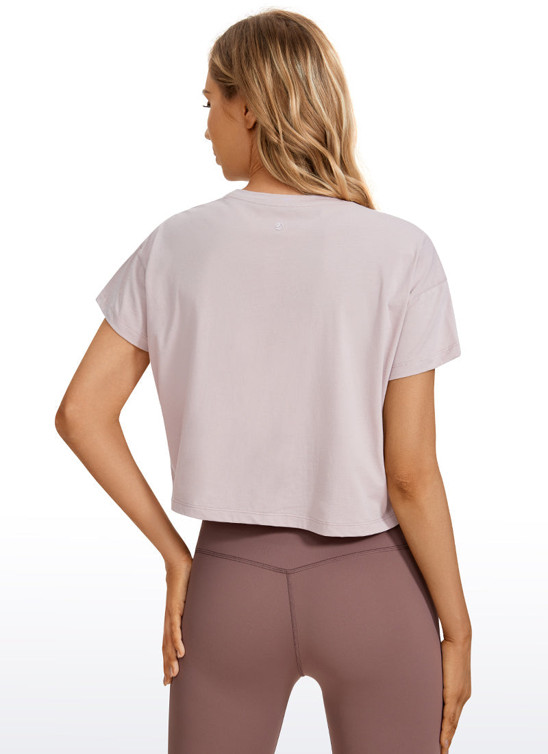 Pima Cotton Short Sleeves Cropped Crew Neck