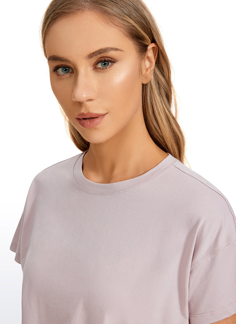 Pima Cotton Short Sleeves Cropped Crew Neck
