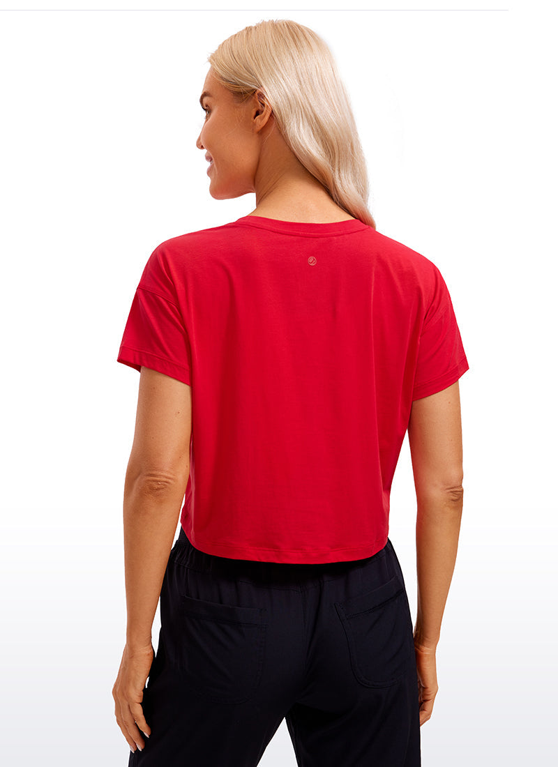 Pima Cotton Short Sleeves Cropped Crew Neck