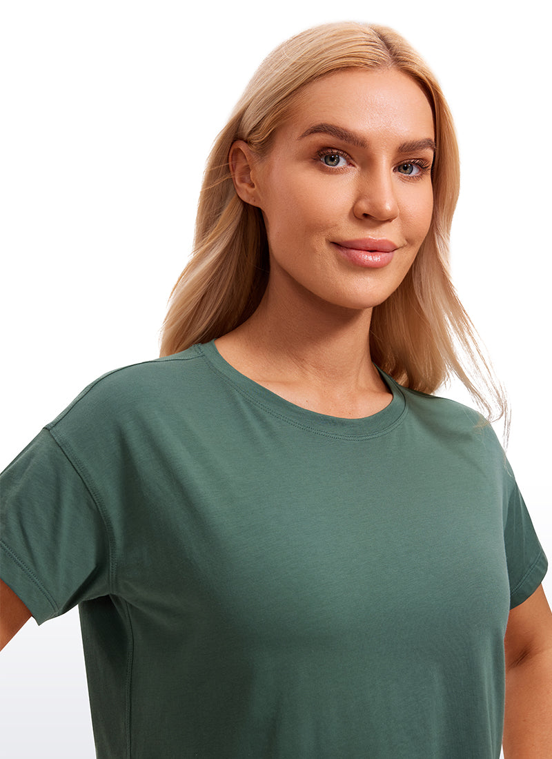 Pima Cotton Short Sleeves Cropped Crew Neck