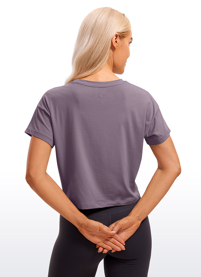 Pima Cotton Short Sleeves Cropped Crew Neck