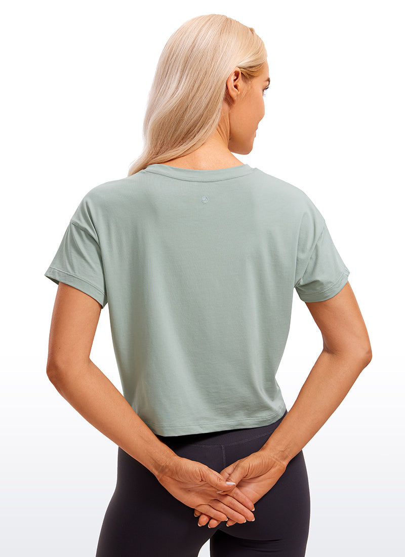 Pima Cotton Short Sleeves Cropped Crew Neck