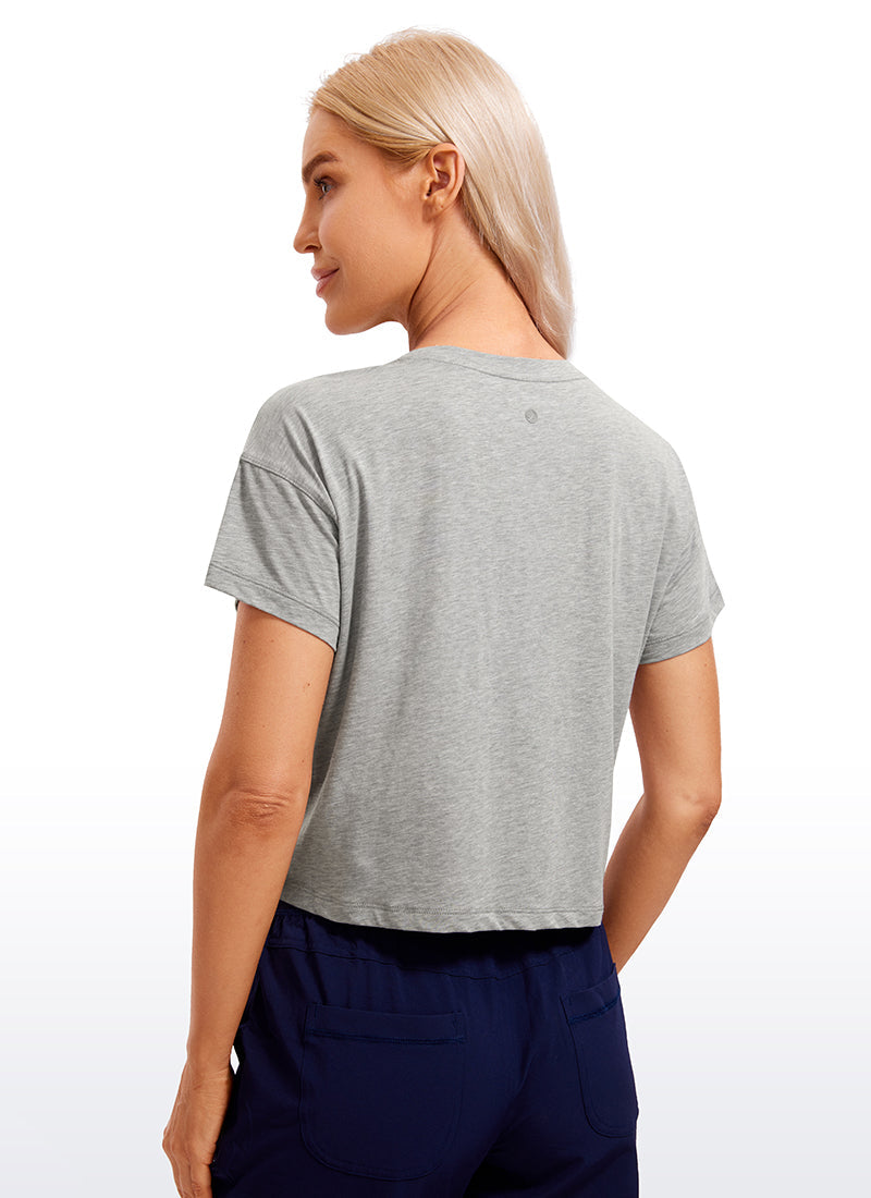 Pima Cotton Short Sleeves Cropped Crew Neck