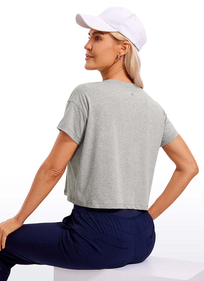Pima Cotton Short Sleeves Cropped Crew Neck