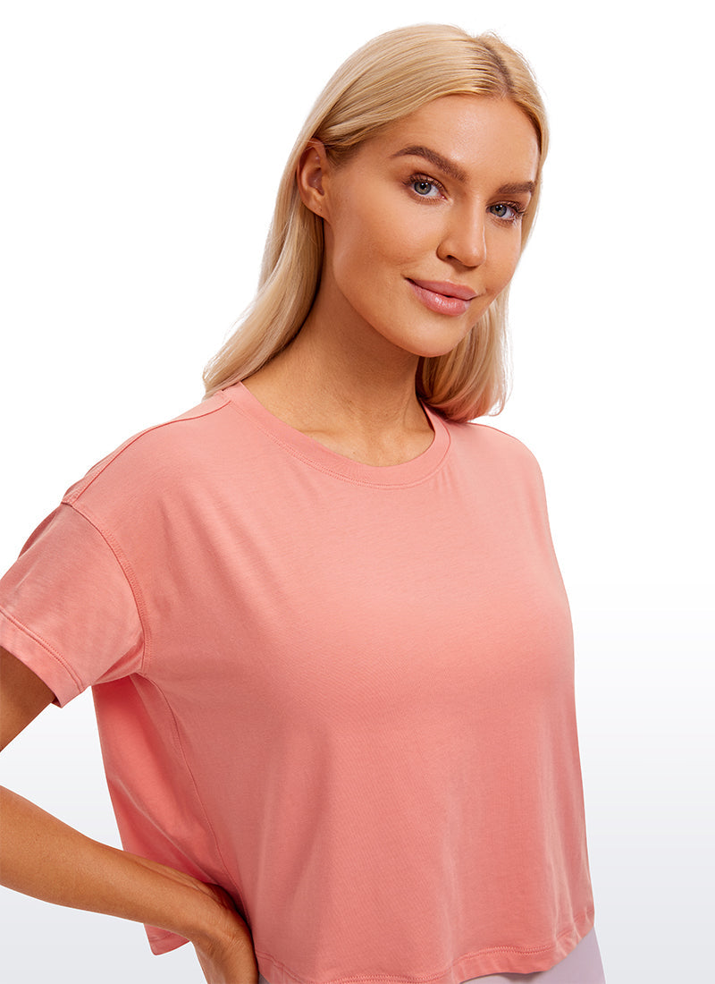 Pima Cotton Short Sleeves Cropped Crew Neck