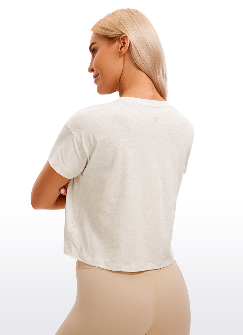 Pima Cotton Short Sleeves Cropped Crew Neck