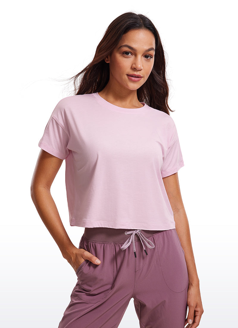 Pima Cotton Short Sleeves Cropped Crew Neck
