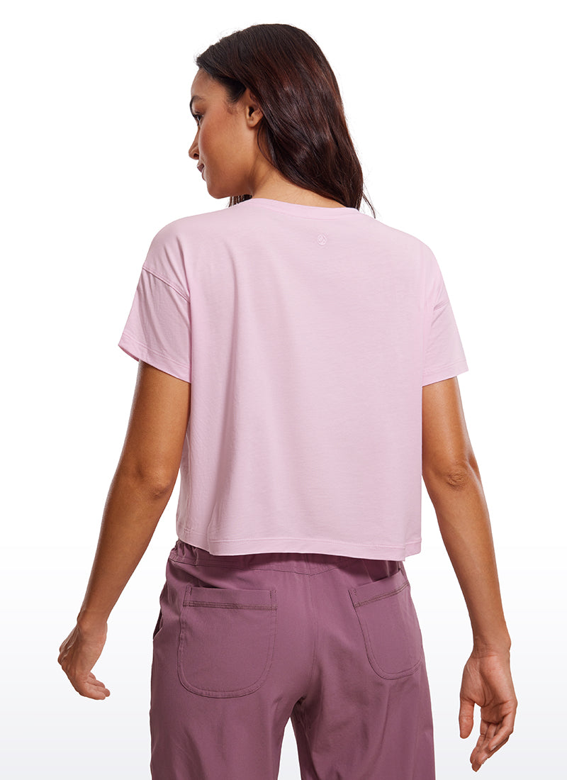 Pima Cotton Short Sleeves Cropped Crew Neck